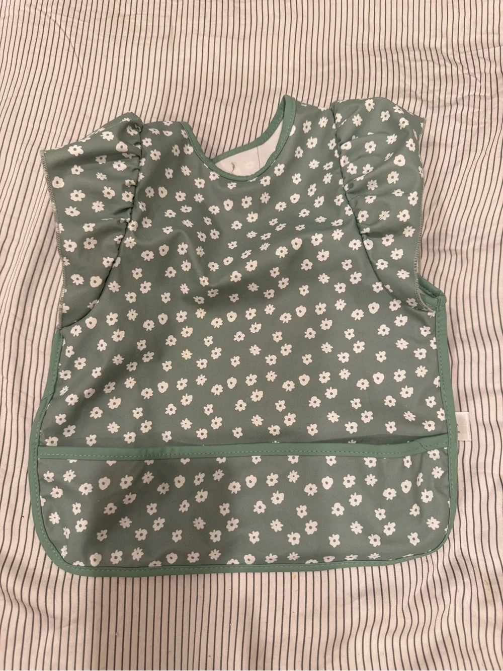cloud island Mint Green Floral Ruffle-Shoulder Waterproof Bib